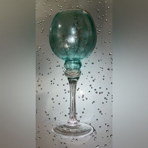 GLASS CRACKLE LIKE TEAL COUNTER TOP DECORATIVE 12” TALL x 4” BOWL